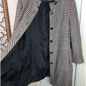 Vtg Talbots 100% Wool Houndstooth Plaid Button Coat Jacket Lined Women Plus 18